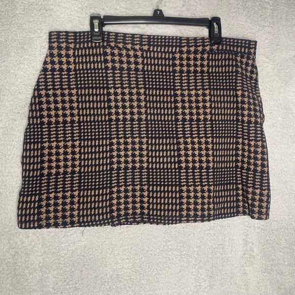 Asos womens 14 herringbone black mini skirt zip front knit geometric stretch - Picture 2 of 9